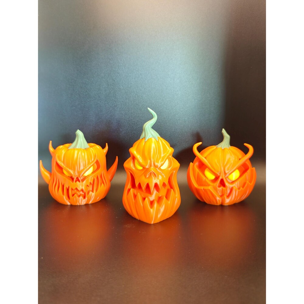 Halloween Pumpkin Trio Set, 3D Printed Fall Decor, Spooky Pumpkin Shelf Decorati